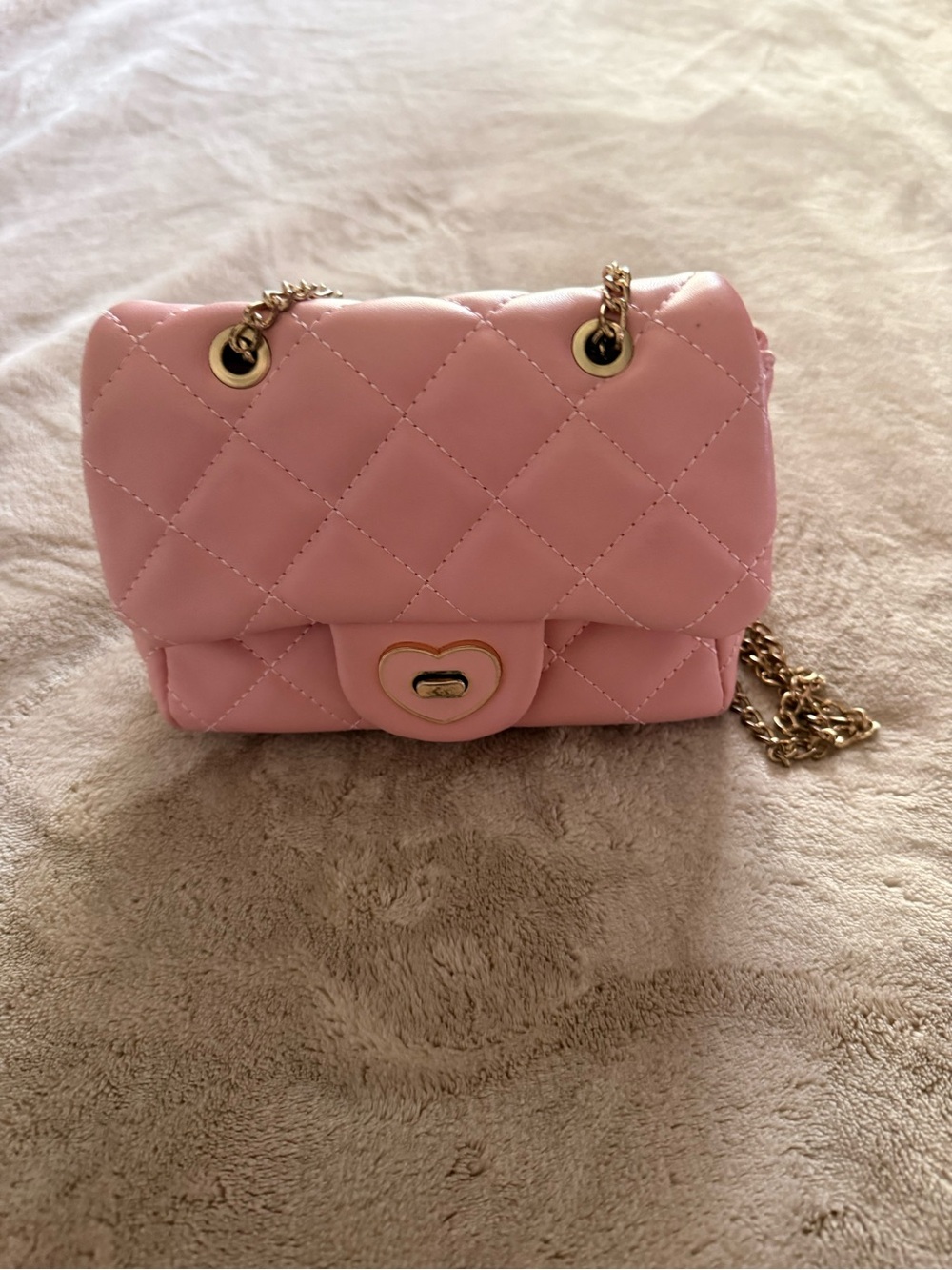 Quilted Pink Chain Shoulder Bag with Heart Turn-Lock